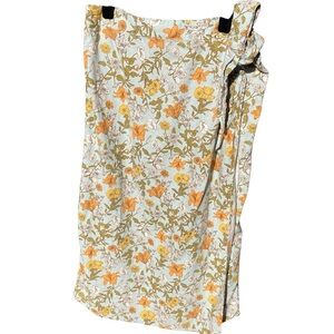 Cynthia Rowley Midi Wrap Skirt with Orange and Green Floral Design